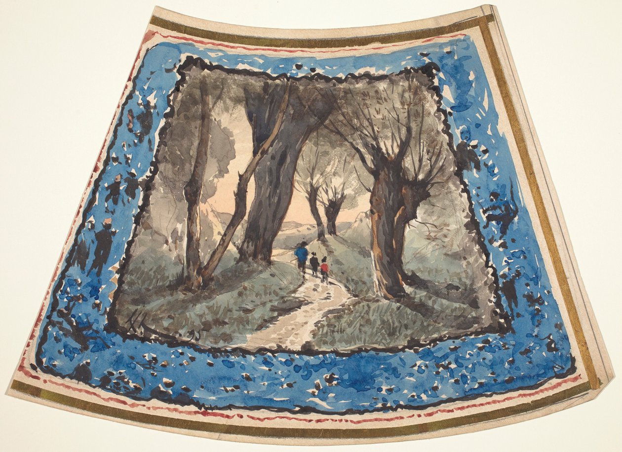Resenärer på en skogsstig kantad av fantasifulla figurer och apor av Henri-Joseph Harpignies