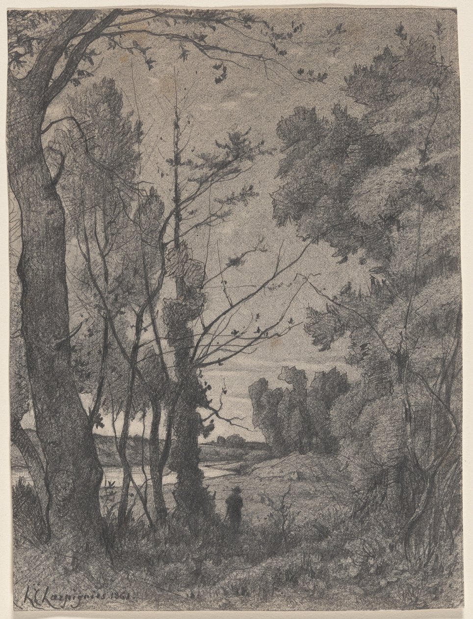 Skogslandskap vid en flod av Henri-Joseph Harpignies