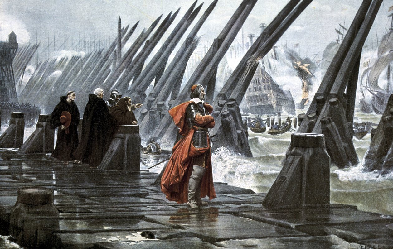 Kardinal Richelieu på havsväggen vid La Rochelle av Henri Paul (after) Motte
