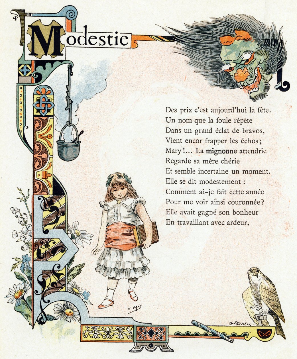 Illustration till "Alfabetet med goda exempel", ca 1890 (gravyr) av Henri (1858 1924) Gray