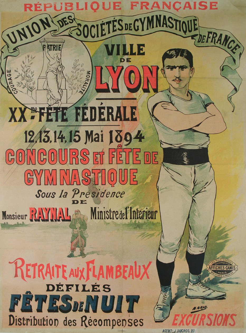 Affisch som annonserar en gymnastiktävling i Lyon av Henri  Gray