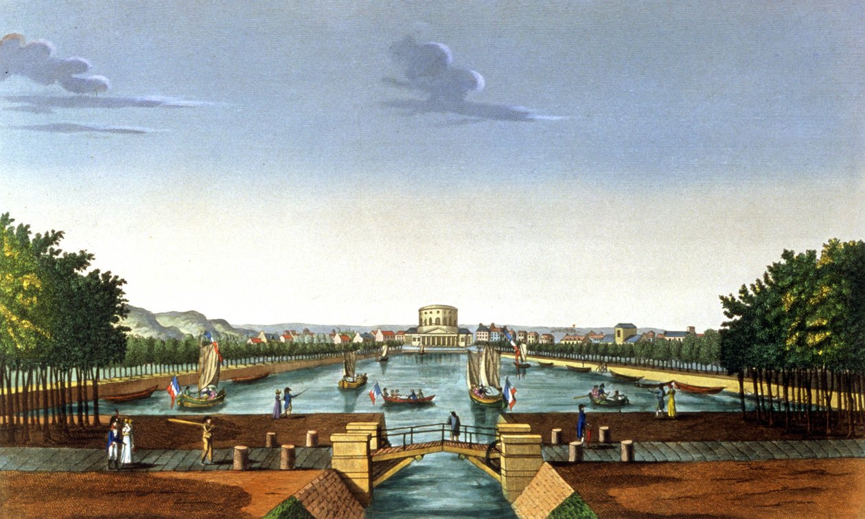 Paris, Villette-bassängen av Henri (after) Courvoisier Voisin