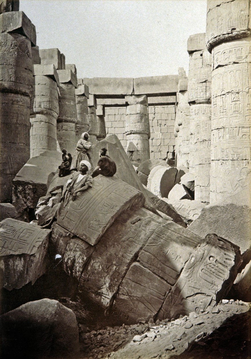 Karnak-templet, ca 1900 (svartvitt foto) av Henri Béchard
