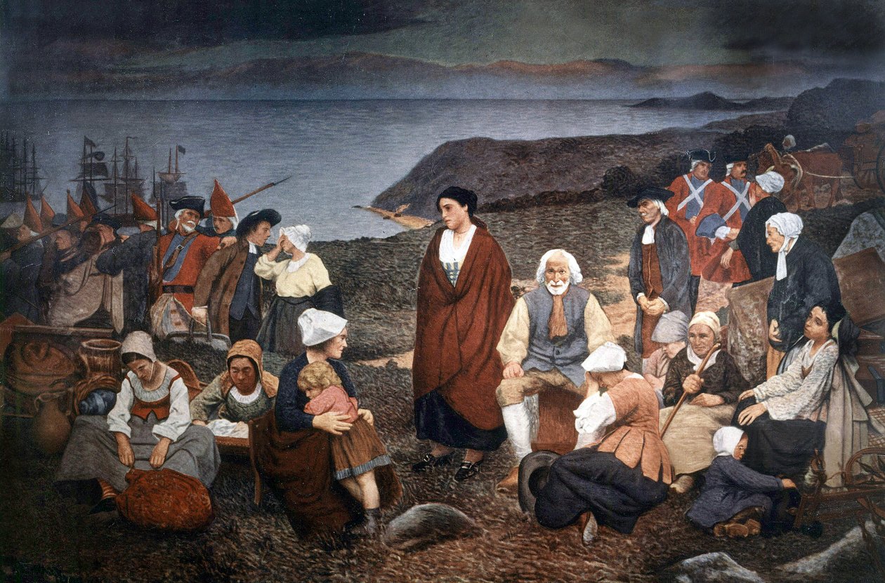 Scattering of the Acadians 1755, c.1900 (målning) av Henri Beau