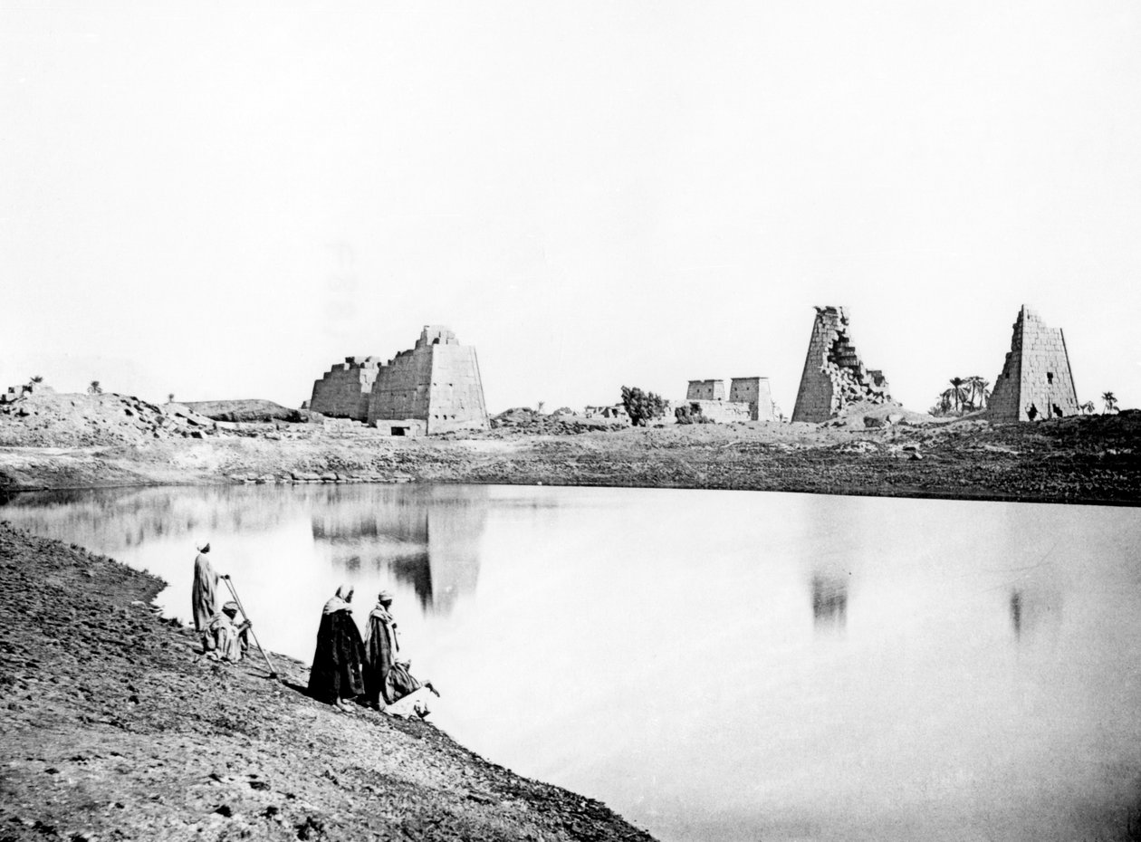 Helig sjö och tempelruiner, Karnak, Nubia, Egypten, 1887 av Georges Henri Bechard