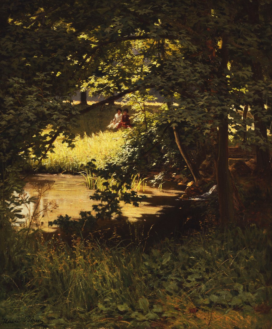 En sommardag vid floden (olja på duk) av Henri Biva