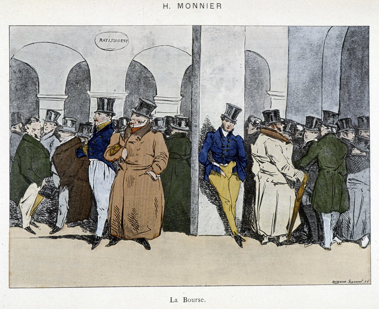 Affärsmän på Parisbörsen - teckning av Henri Monnier, tidigt 1800-tal av Henri Bonaventure Monnier