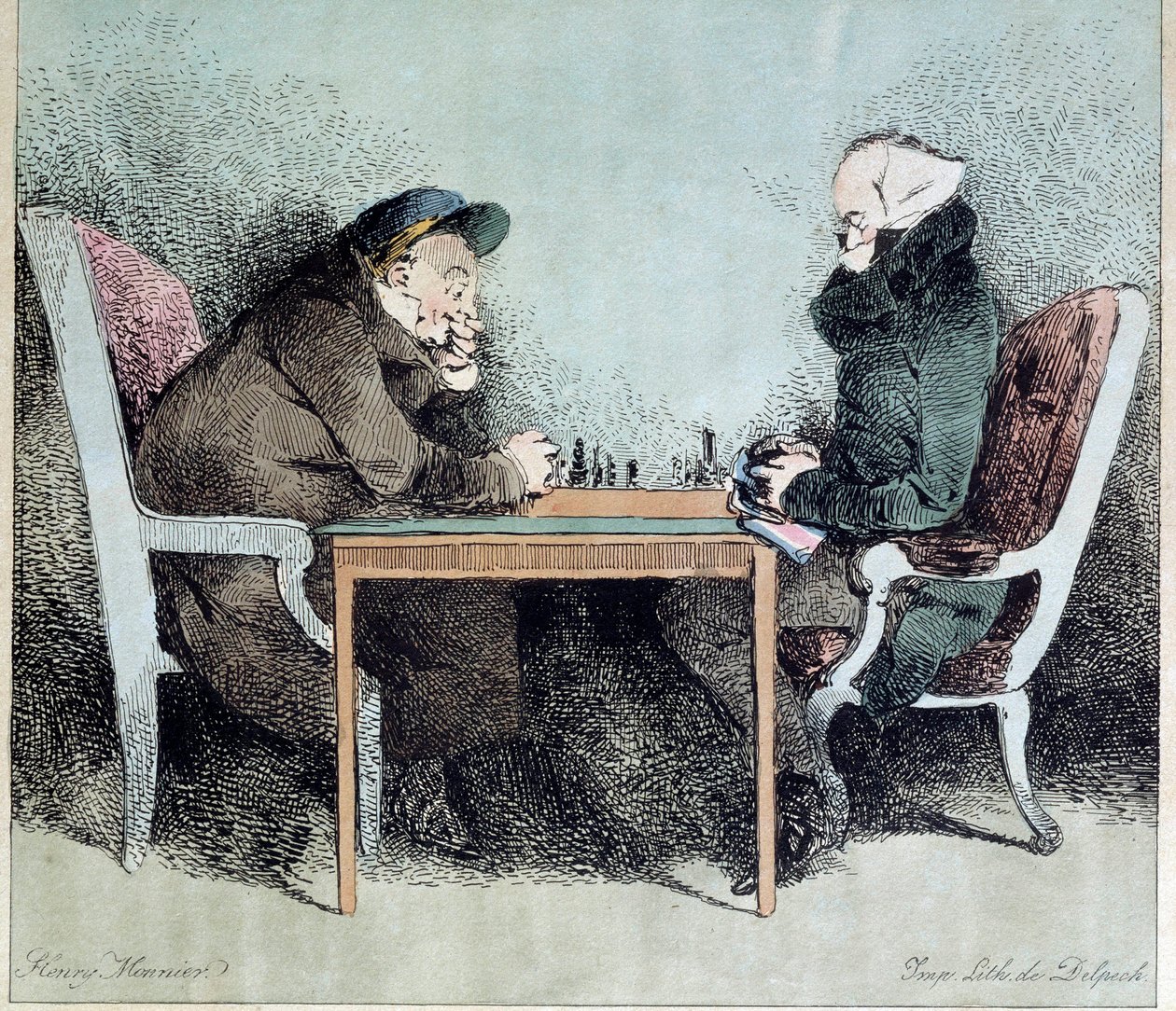 Schackspelares gravyr av Henry Monnier (1805-1877) av Henri Bonaventure Monnier