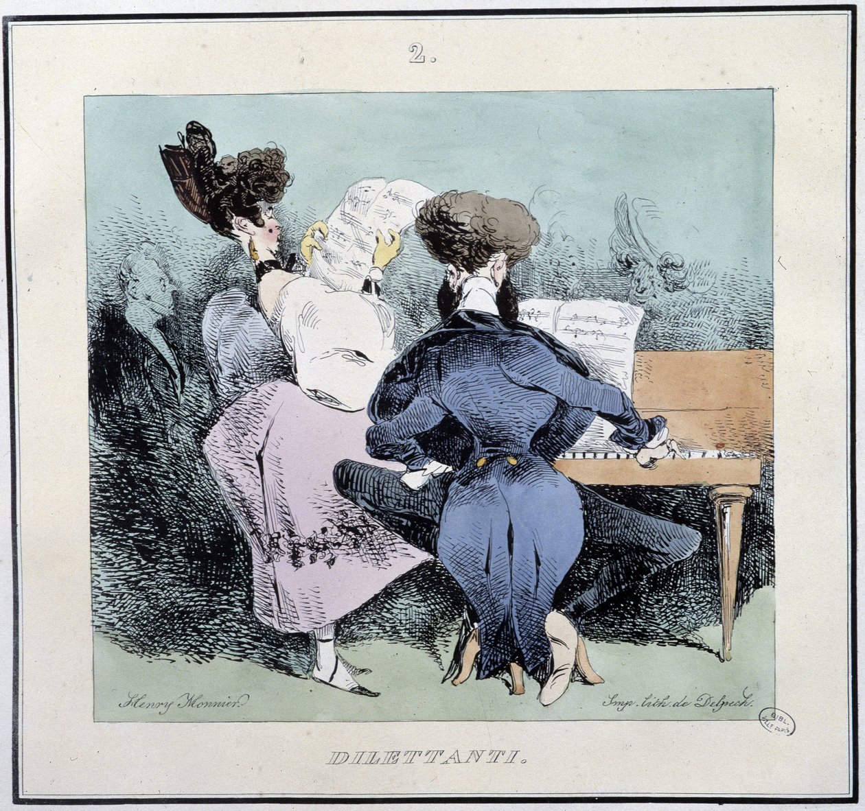 Dillettantes (ungdomar som sjunger och spelar piano) - i "" Parisian sketches" av Henri Monnier, red. Delpech, Paris av Henri Bonaventure Monnier