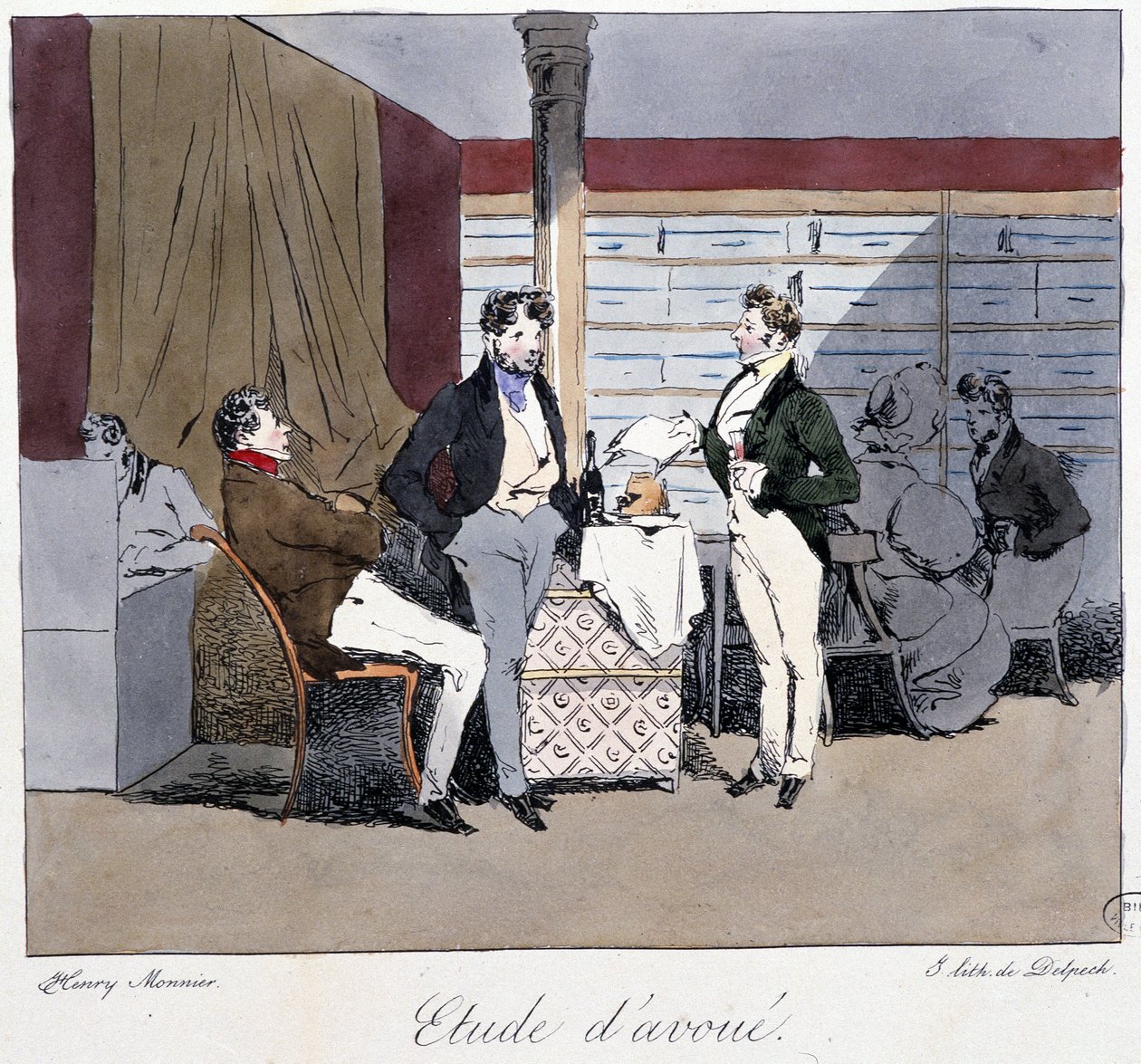 Advokatstudie - i "" Förr och idag"" av Henri Monnier, red. Delpech, Paris av Henri Bonaventure Monnier