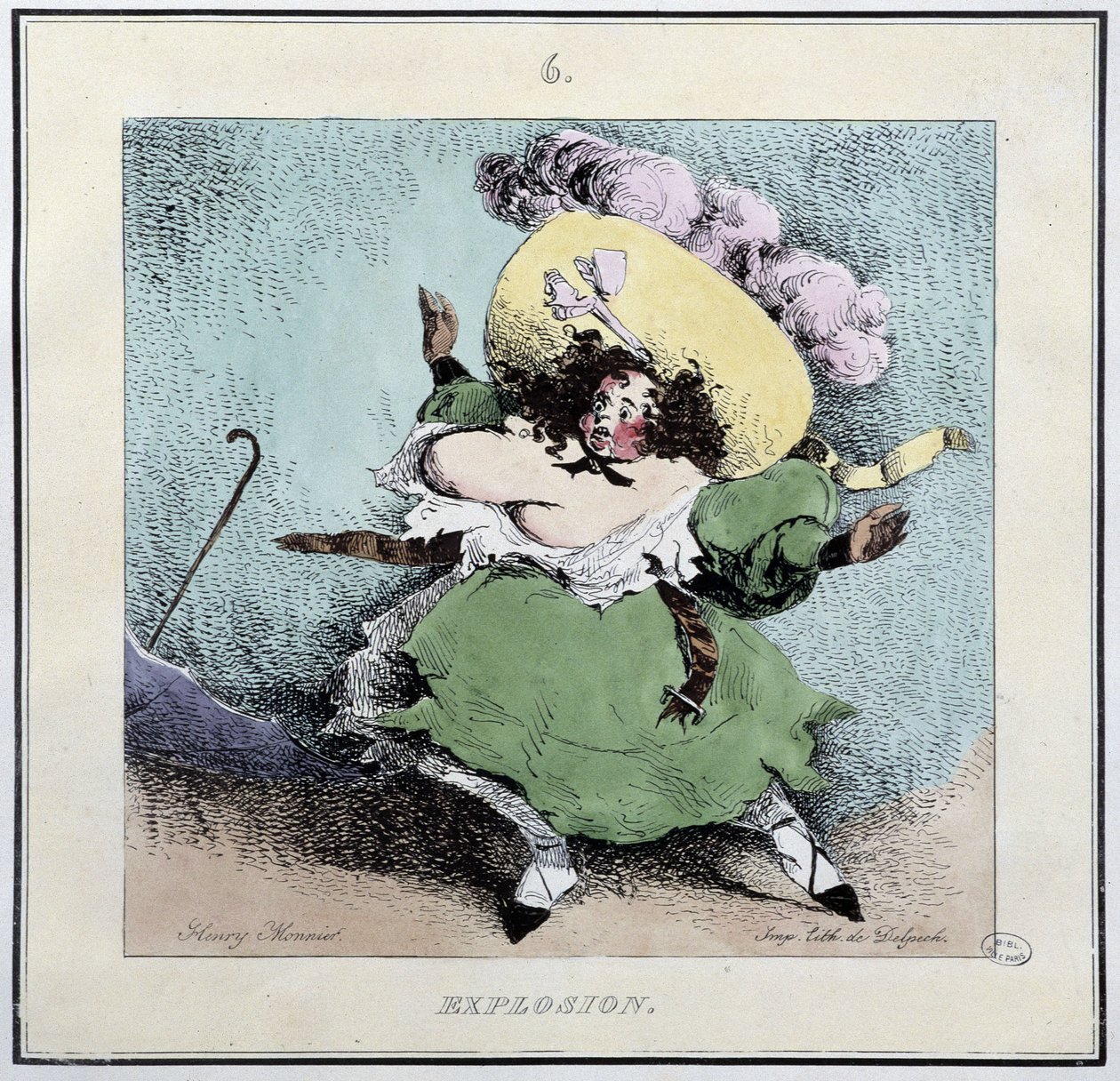 Explosion av korsett - i "" Parisiennes" av Henri Monnier, red. Delpech, Paris av Henri Bonaventure Monnier