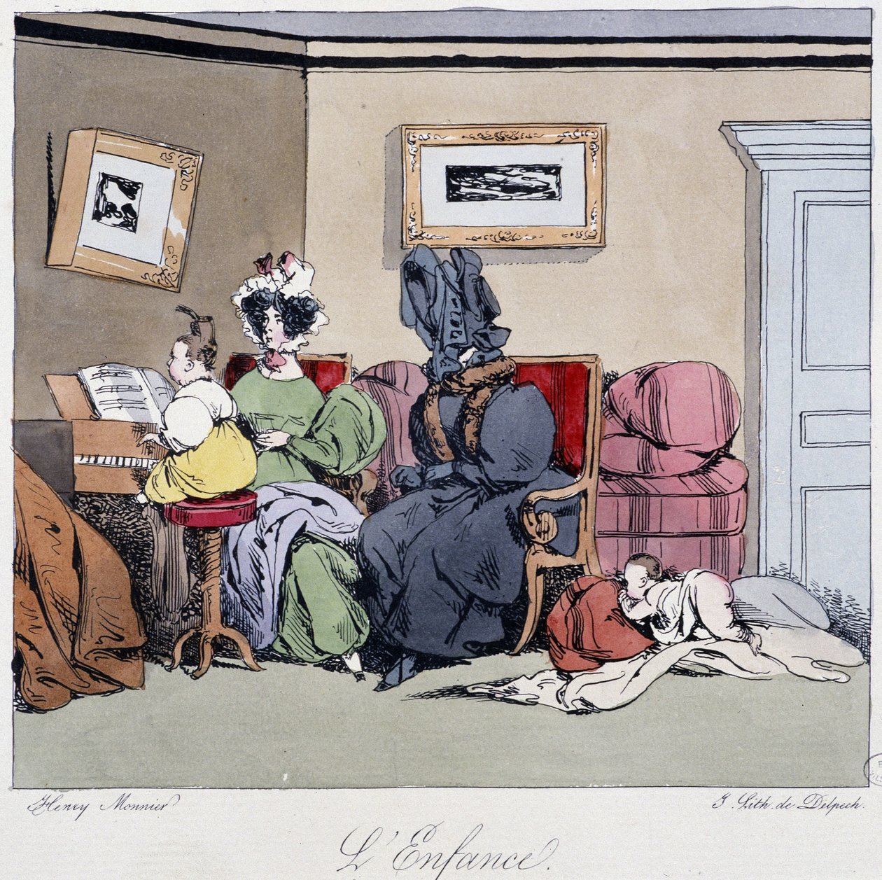 Childhood (piano lektioner) - i "" Förr och idag" av Henri Monnier, red. Delpech, Paris av Henri Bonaventure Monnier