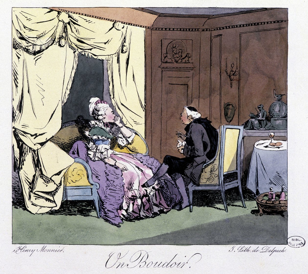 En boudoir på 1700-talet - i "" Förr och idag" av Henri Monnier, red. Delpech, Paris av Henri Bonaventure Monnier