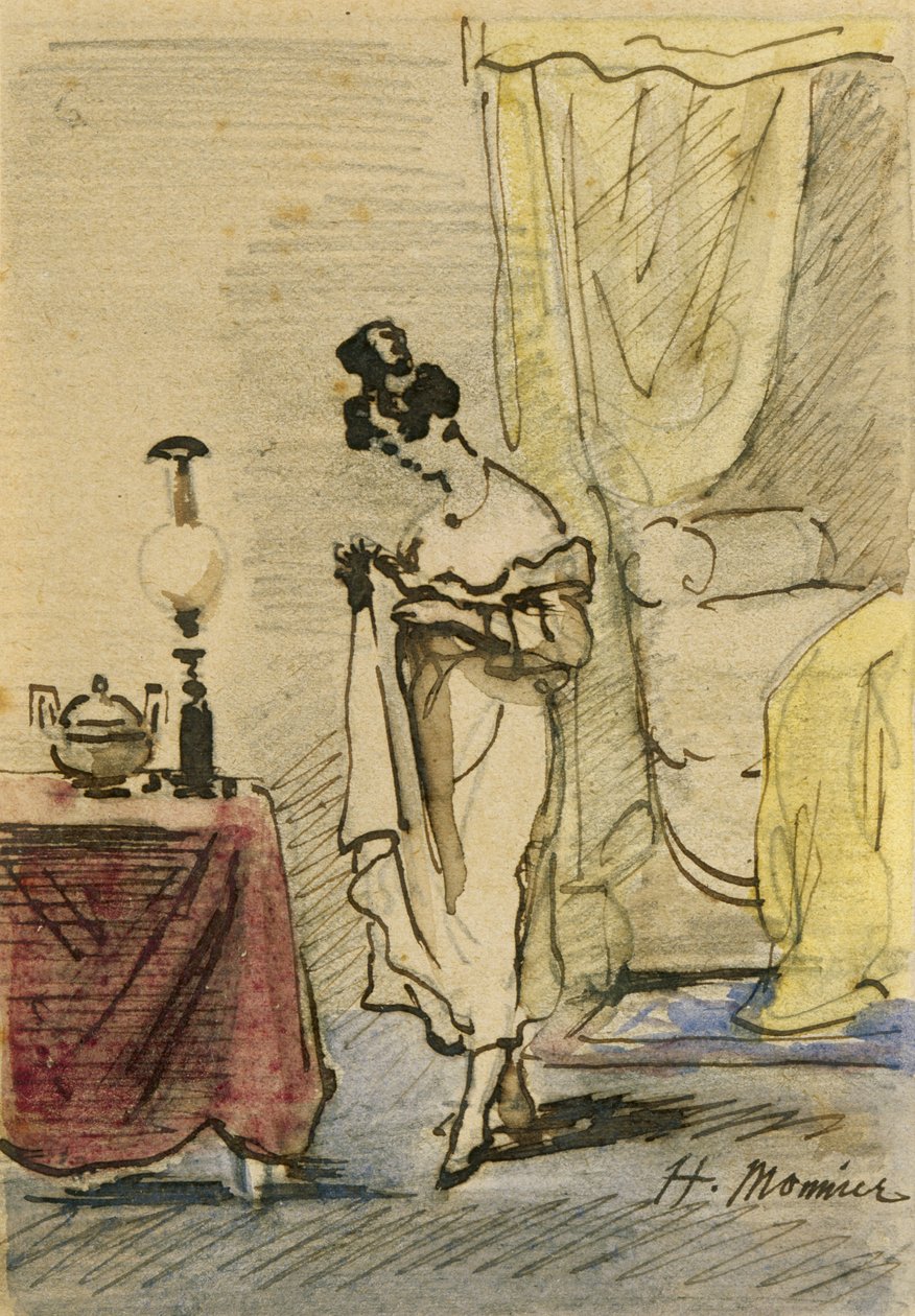 Ung dam hemma (bläck och wc på papper) 2: Ung dam hemma; Integritet; av Henri Bonaventure Monnier