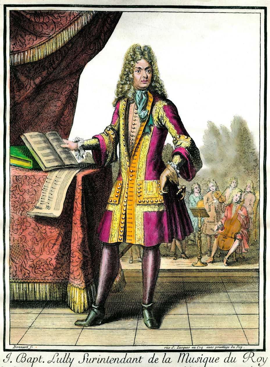 Porträtt till fots av Jean Baptiste Lully (Giovanni Battista Lulli) (1632-1687) Föreståndare för kungens musik Gravyr av Henri Bonnart (1642-1711) av Henri Bonnart
