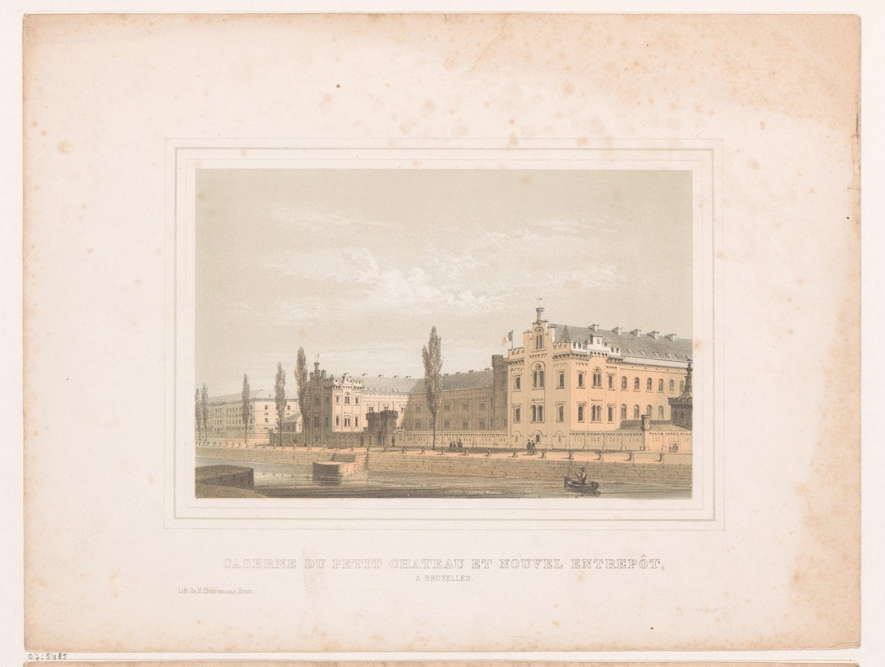Utsikt över kasernen i Klein Kasteeltje och det nya lagret i Bryssel Caserne du petit chateau et nouvel entrepôt, a Bruxelles (titel på objekt) av Henri Borremans (attributed to)