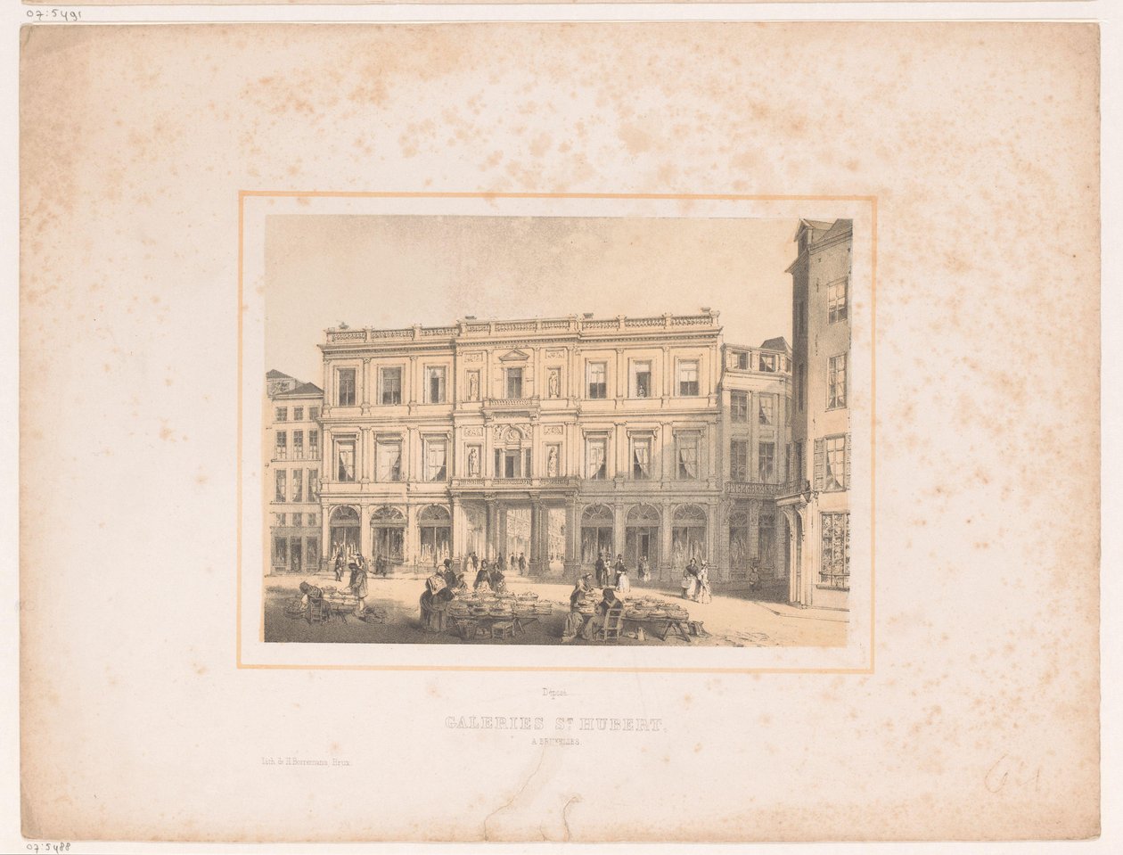 Utsikt över de kungliga gallerierna Saint-Hubert i Bryssel Galeries St. Hubert, a Bruxelles (titel på objekt) av Henri Borremans (attributed to)