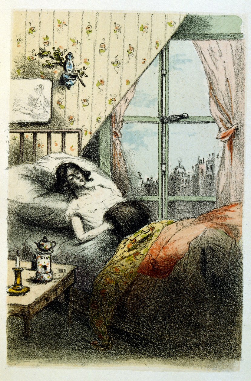 Illustration av Henri Boutet, för "Francines muff" (Le Manchon de Francine) av Louis-Henri Murger, även känd som Henri Murger; (1822-1861), fransk romanförfattare och poet. av Henri Boutet
