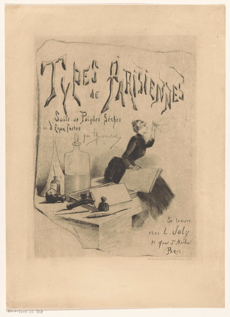 En tryckares material och instrument Types de Parisiennes (serietitel på objekt) av Henri Boutet