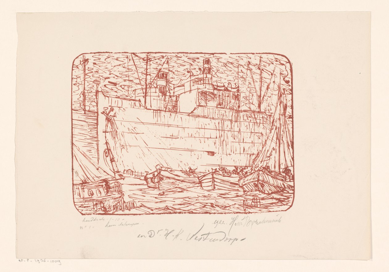 Haven te Antwerpen (originaltitel på objekt) av Henri Braakensiek (signed by artist)