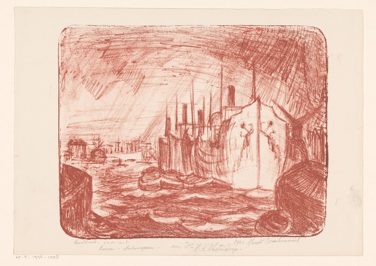 Antwerpens hamn (originaltitel på objektet) av Henri Braakensiek (signed by artist)