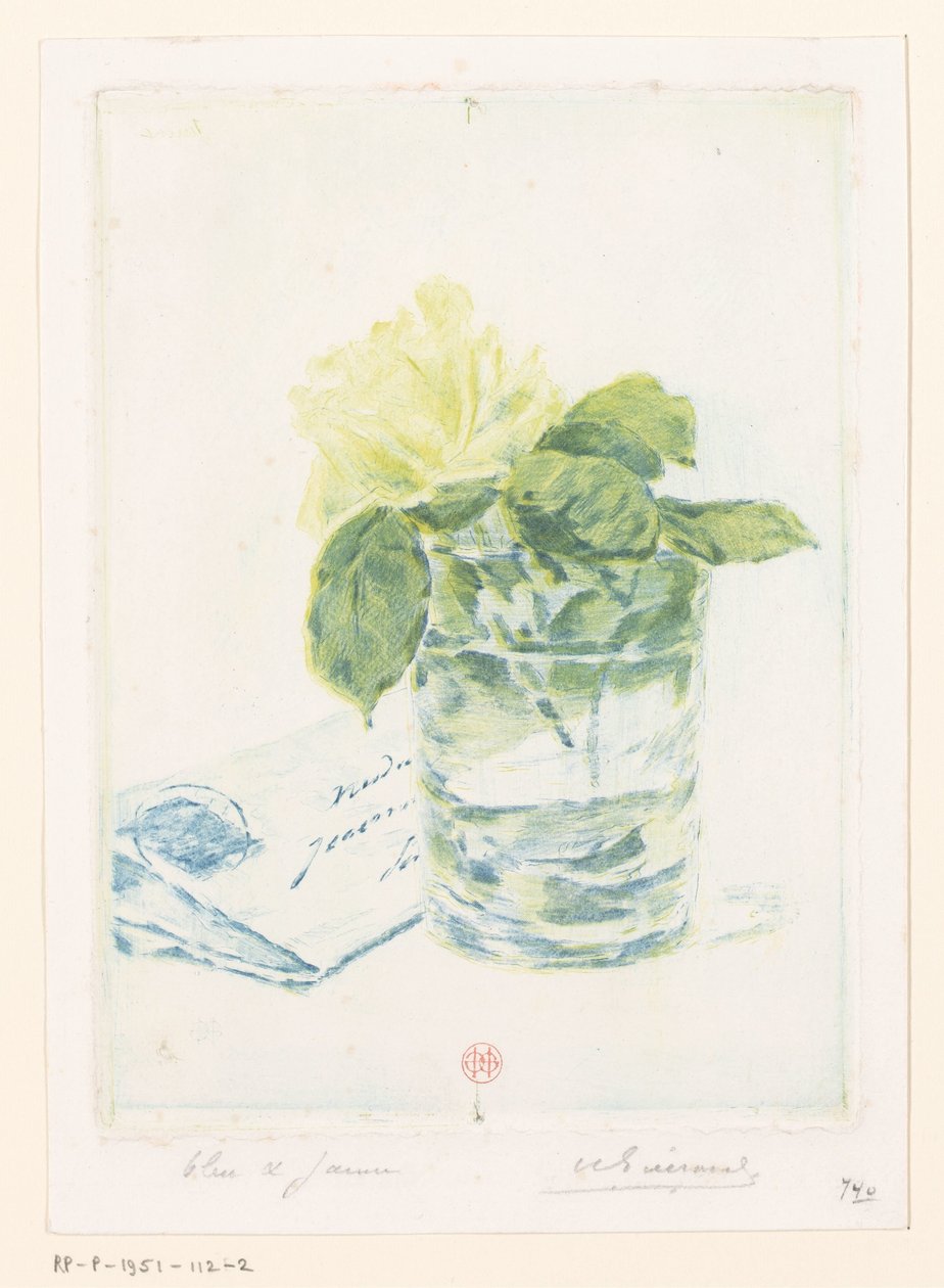 Brev bredvid en vas med ros av Henri Charles Guérard (signed by artist)