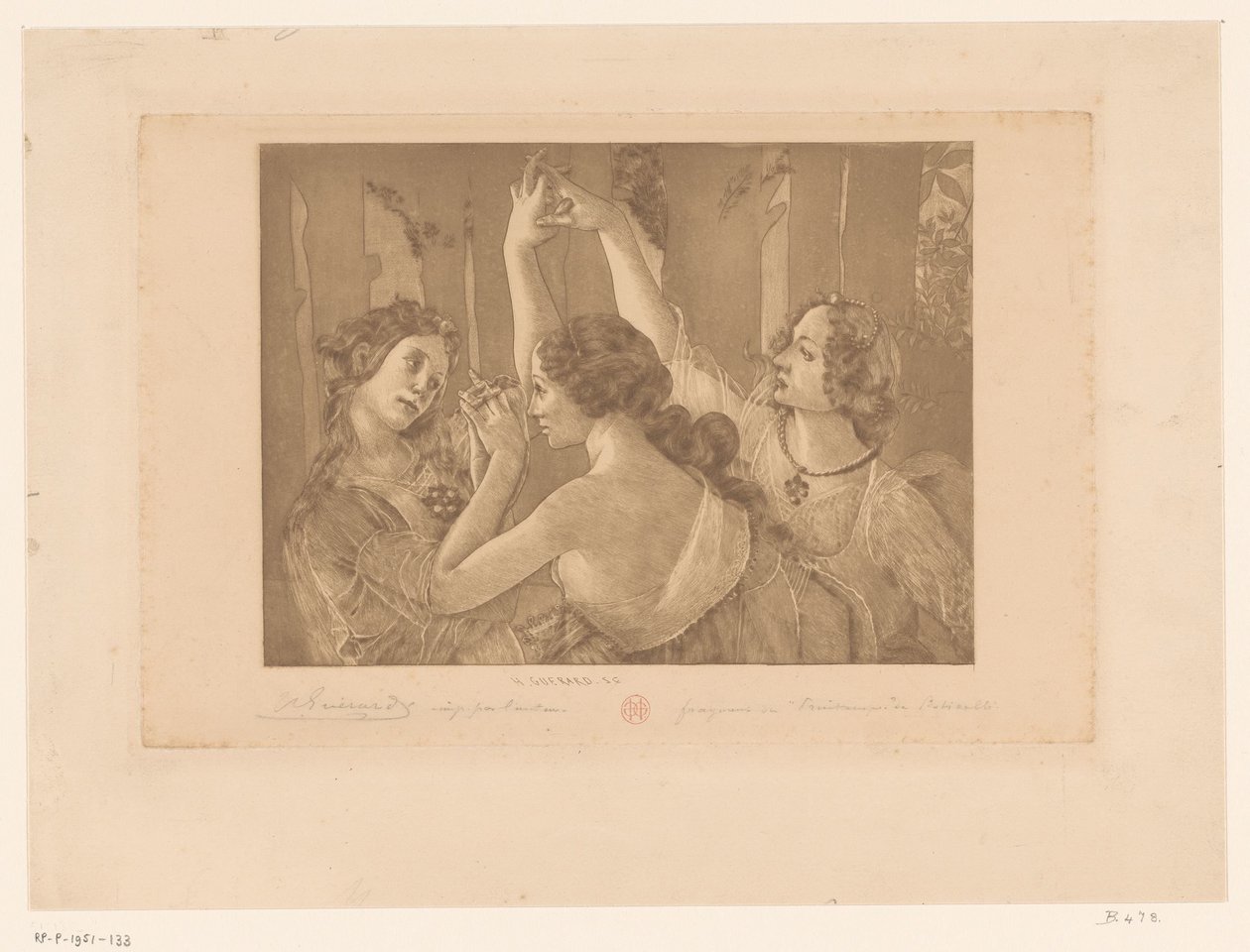Three Graces of the Primavera av Henri Charles Guérard (signed by artist)