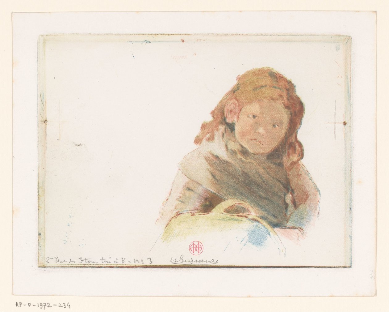 Flicka med korg i en blomsteräng av Henri Charles Guérard (signed by artist)