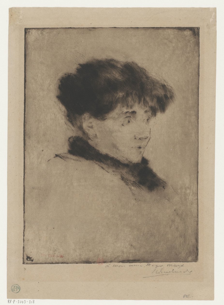 Porträtt av Eva Gonzalès av Henri Charles Guérard (signed by artist)