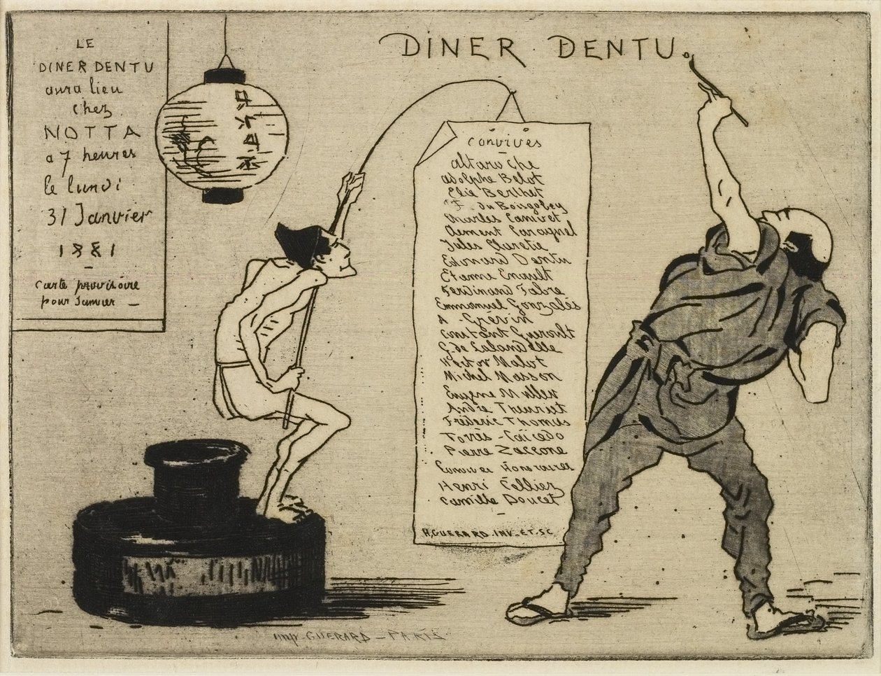 Japanska på bläckstativ, 1881 (etsning, torrnål) av Henri Charles Guérard