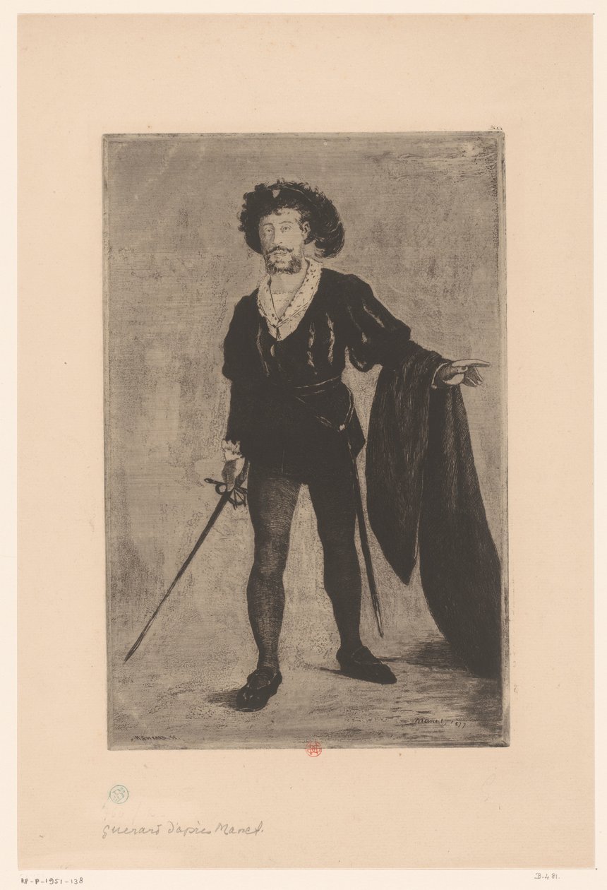 Porträtt av Jean-Baptiste Faure i rollen som Hamlet av Henri Charles Guérard
