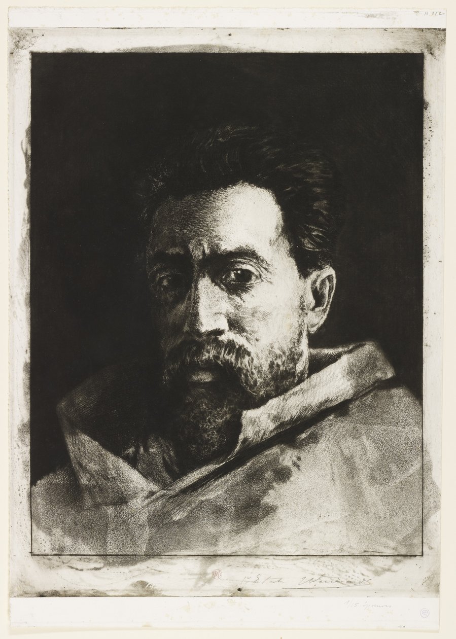 Självporträtt, ca 1888 (etsning och torrnål) av Henri Charles Guérard