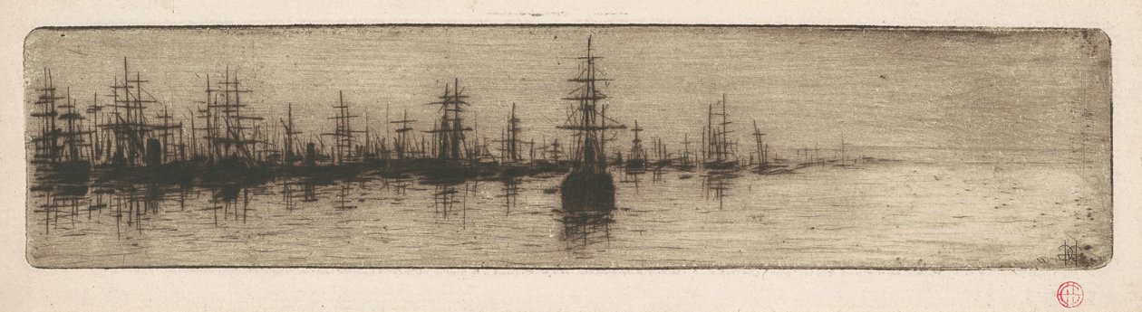 Tall Ships i en hamn av Henri Charles Guérard