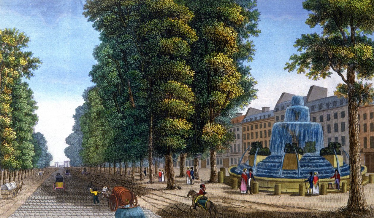 Fontän, Boulevard Saint-Martin, ca 1810-1820 (gravyr) av Henri Courvoisier Voisin
