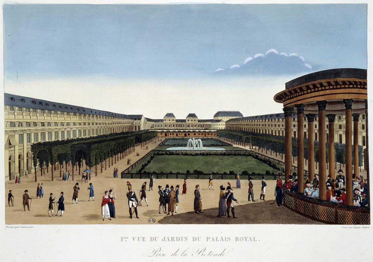Garden of the Palais-Royal, cirka 1820 - i ""Views of Paris"" av Courvoisier av Henri Courvoisier Voisin