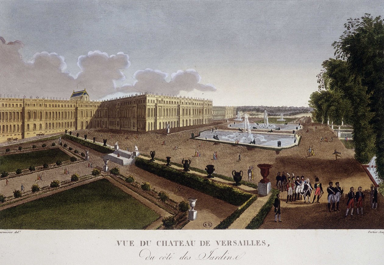 Chateau de Versailles på sidan av trädgårdarna - i "" Views of Paris"" av Courvoisier av Henri Courvoisier Voisin