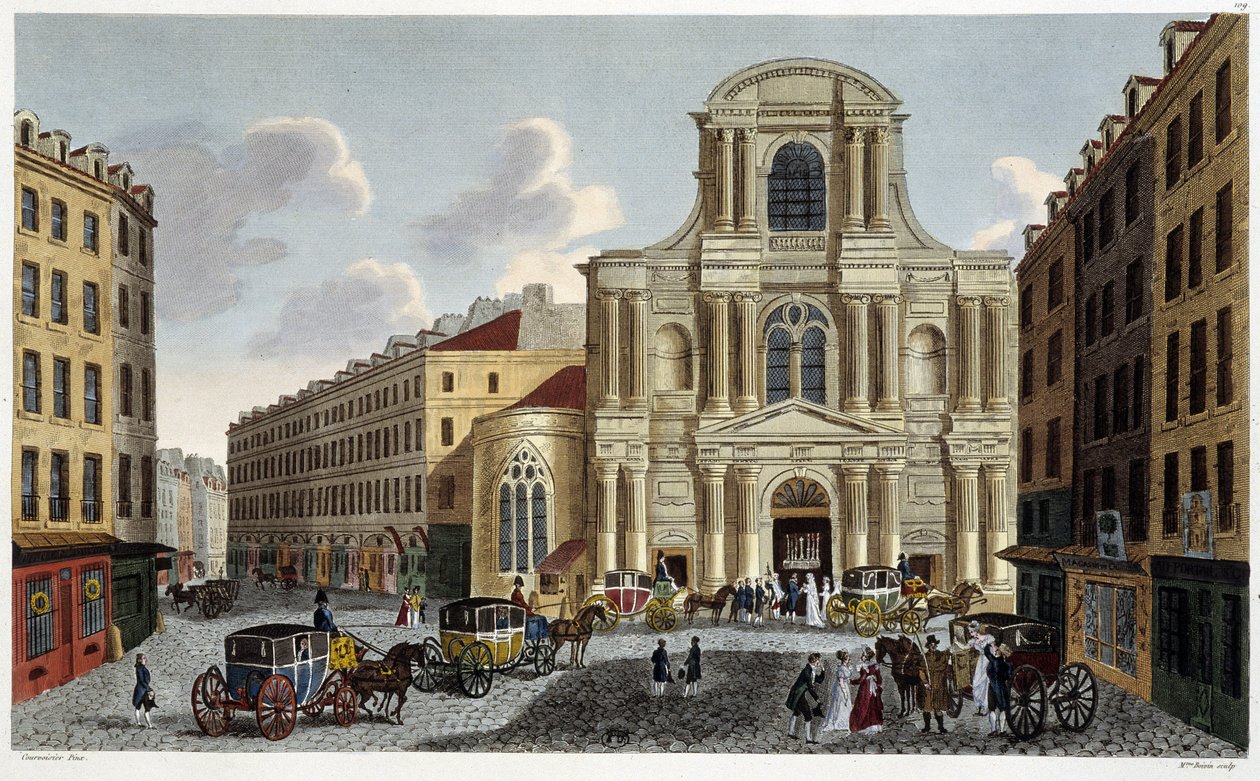 Saint-Gervais Church, cirka 1820 - i ""Views of Paris"" av Courvoisier av Henri Courvoisier Voisin