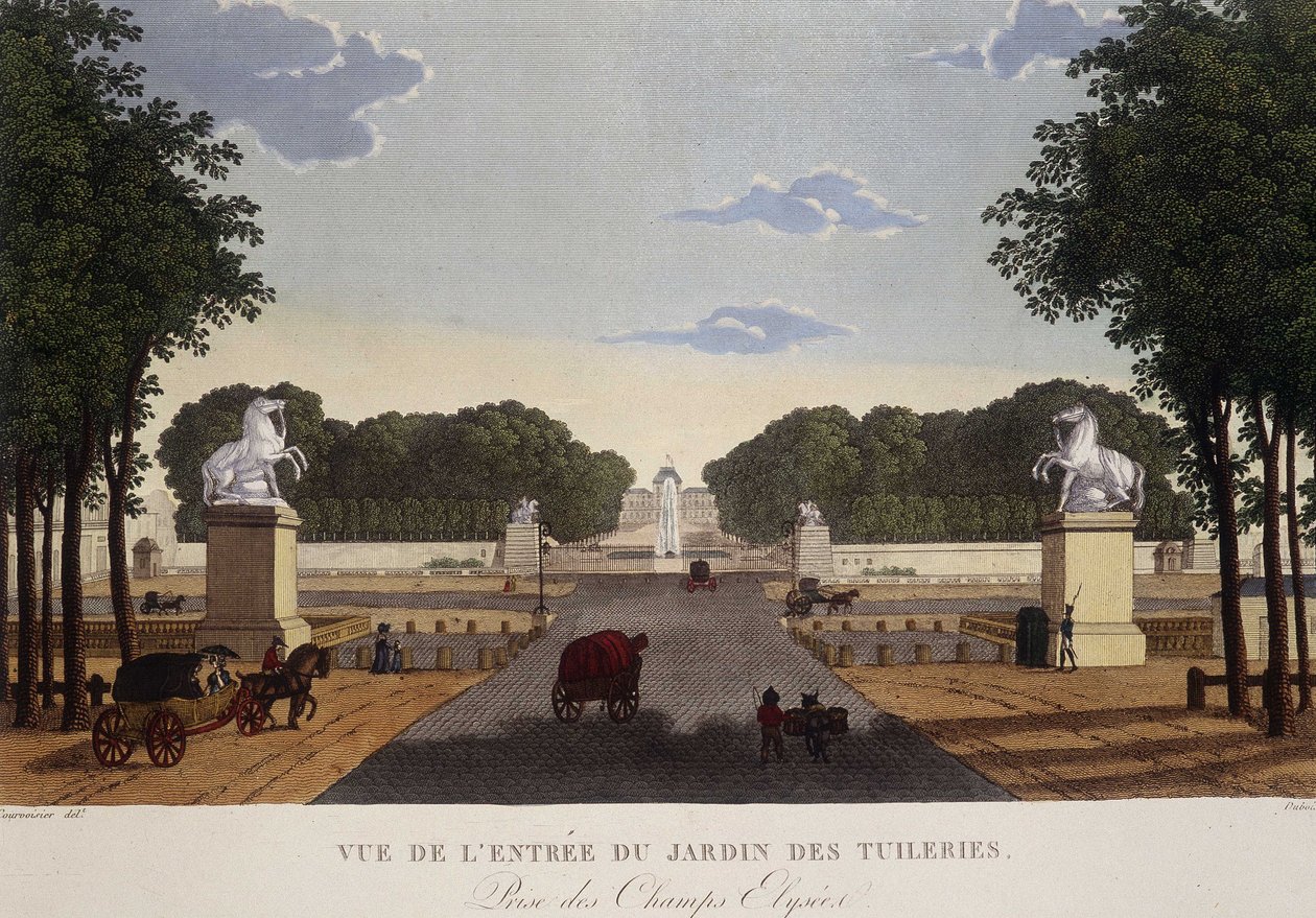 Ingången till Tuilerierna med utsikt över Champs-Elysées, cirka 1820 - i "" Vues de Paris"" av Courvoisier av Henri Courvoisier Voisin
