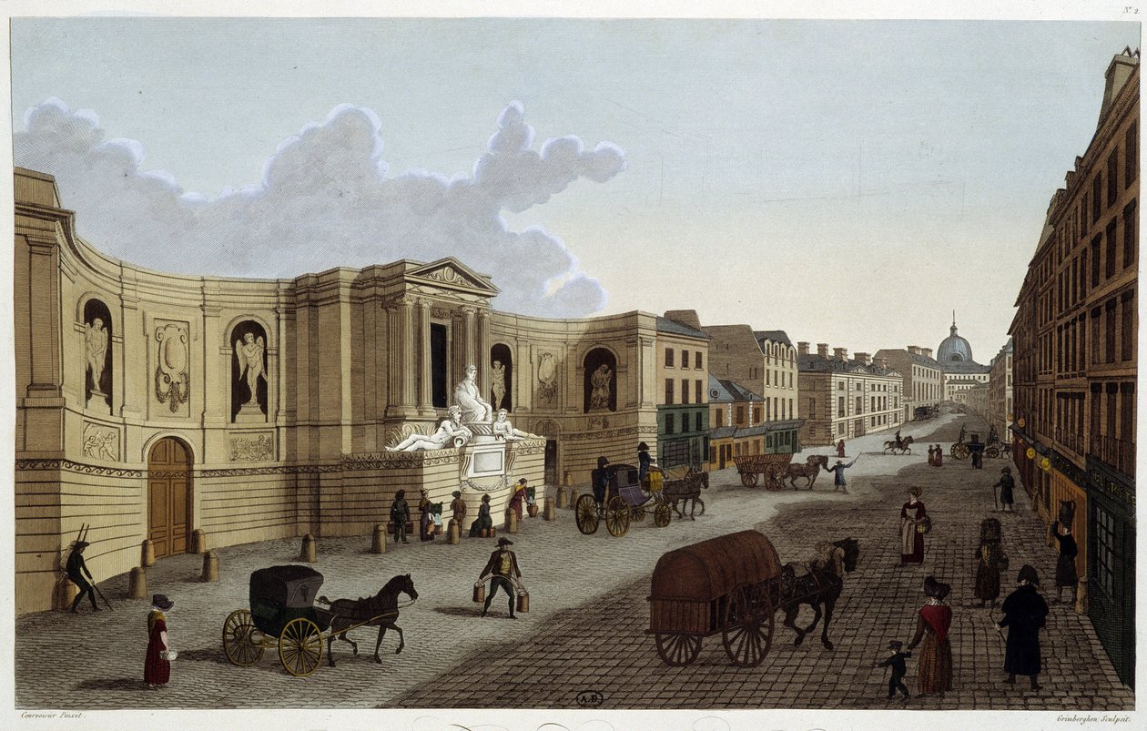 Fontän av rue de Grenelle, cirka 1820 i ""Views of Paris"" av Courvoisier 1827 av Henri Courvoisier Voisin