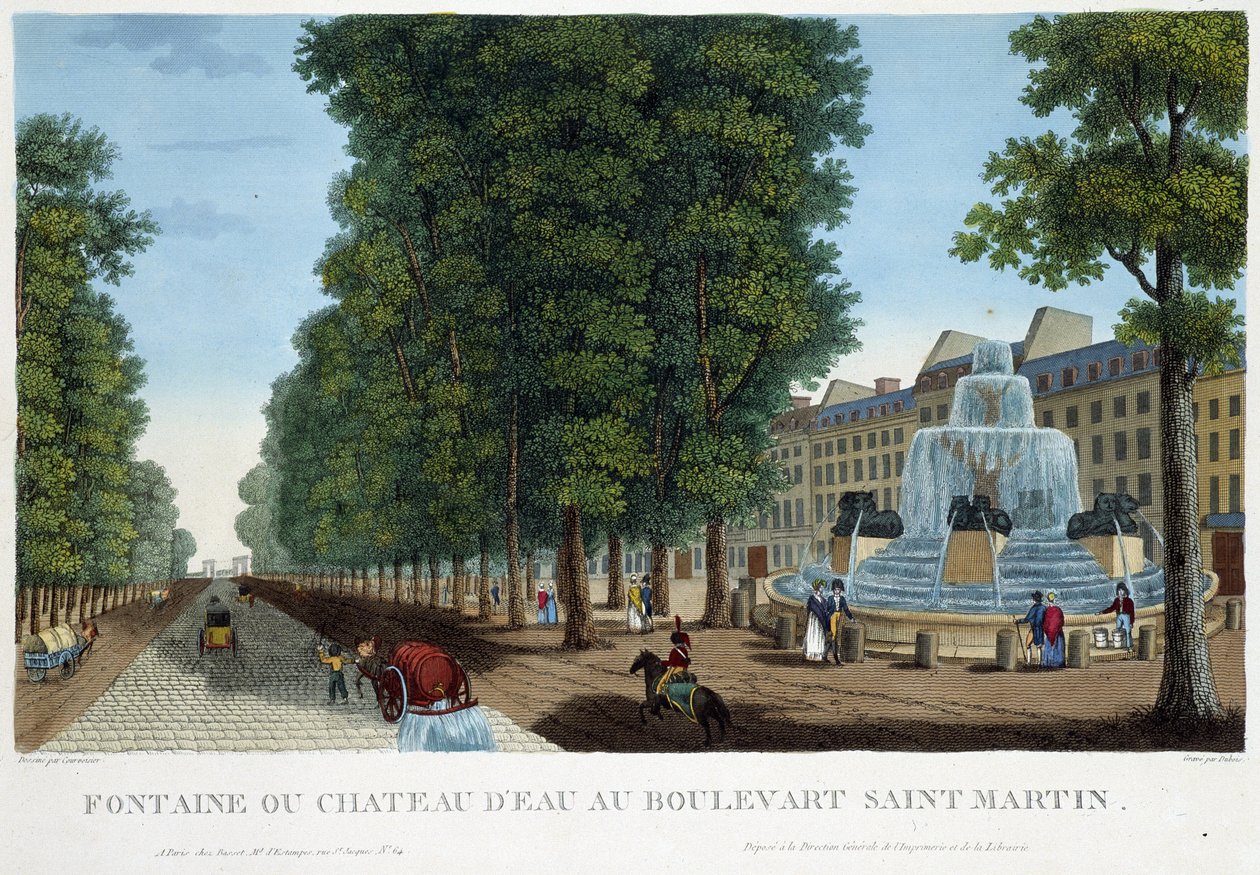 Fontän eller vattenslott i Bd St Martin - i "" Vues de Paris"" av Courvoisier av Henri Courvoisier Voisin