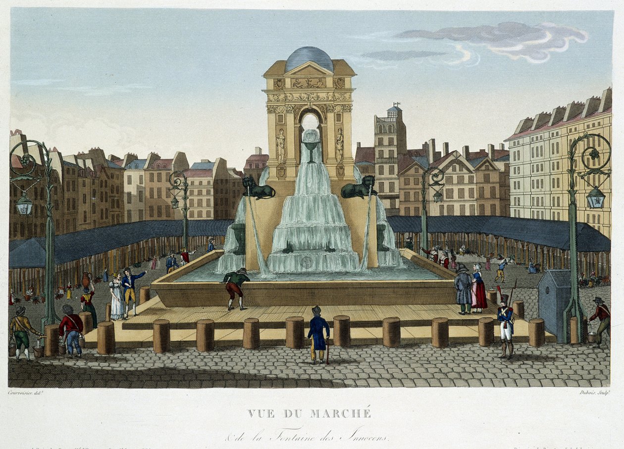 The Fountain of the Innocents, cirka 1820 - i ""Views of Paris"" av Courvoisier 1827 av Henri Courvoisier Voisin