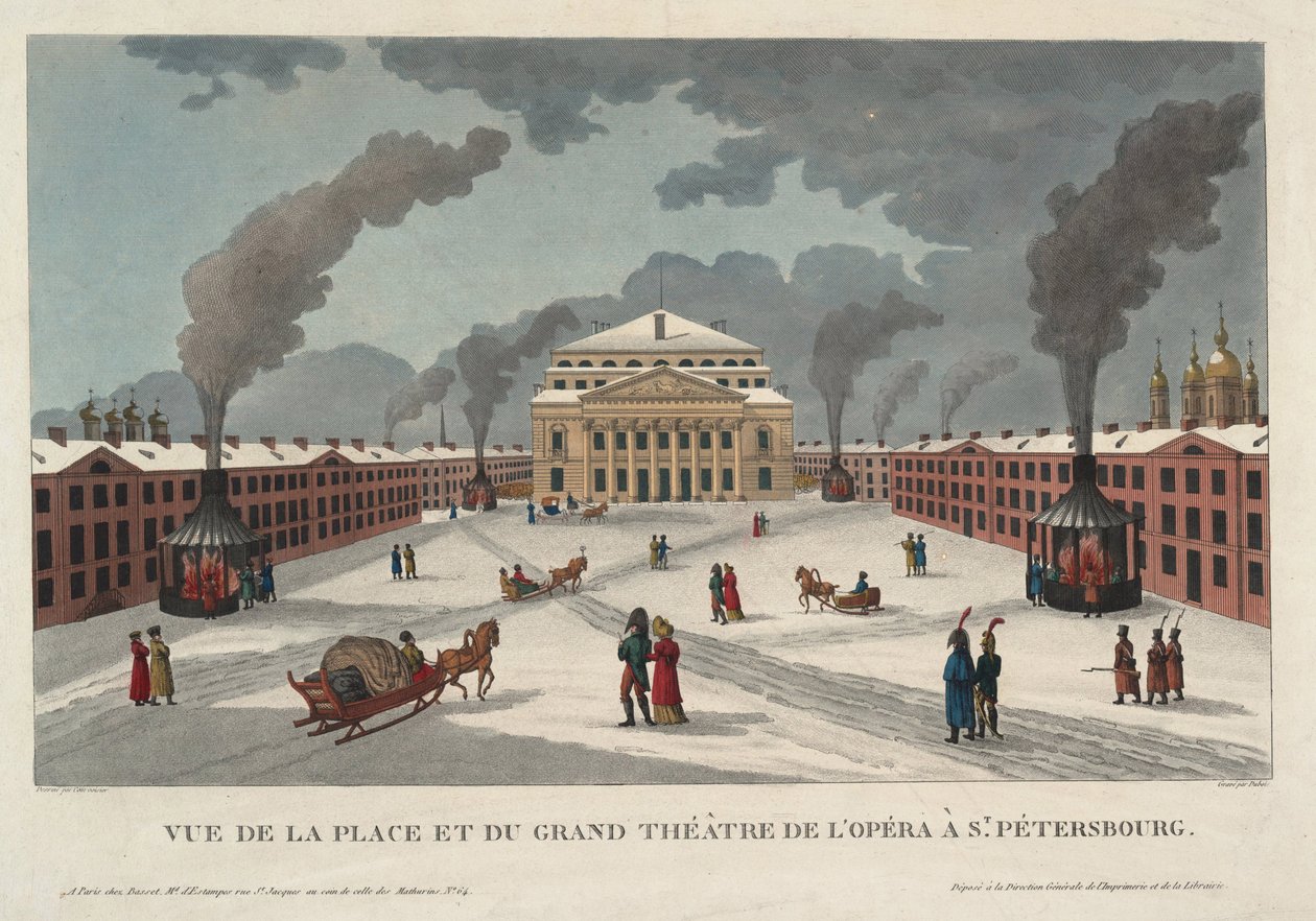 Saint Petersburg Imperial Bolshoi Kamenny Theatre - Courvoisier-Voisin, Henri (1757-1830) - ca. 1811 - Etsning, akvarell - 41,7x58 - Privat samling av Henri Courvoisier Voisin