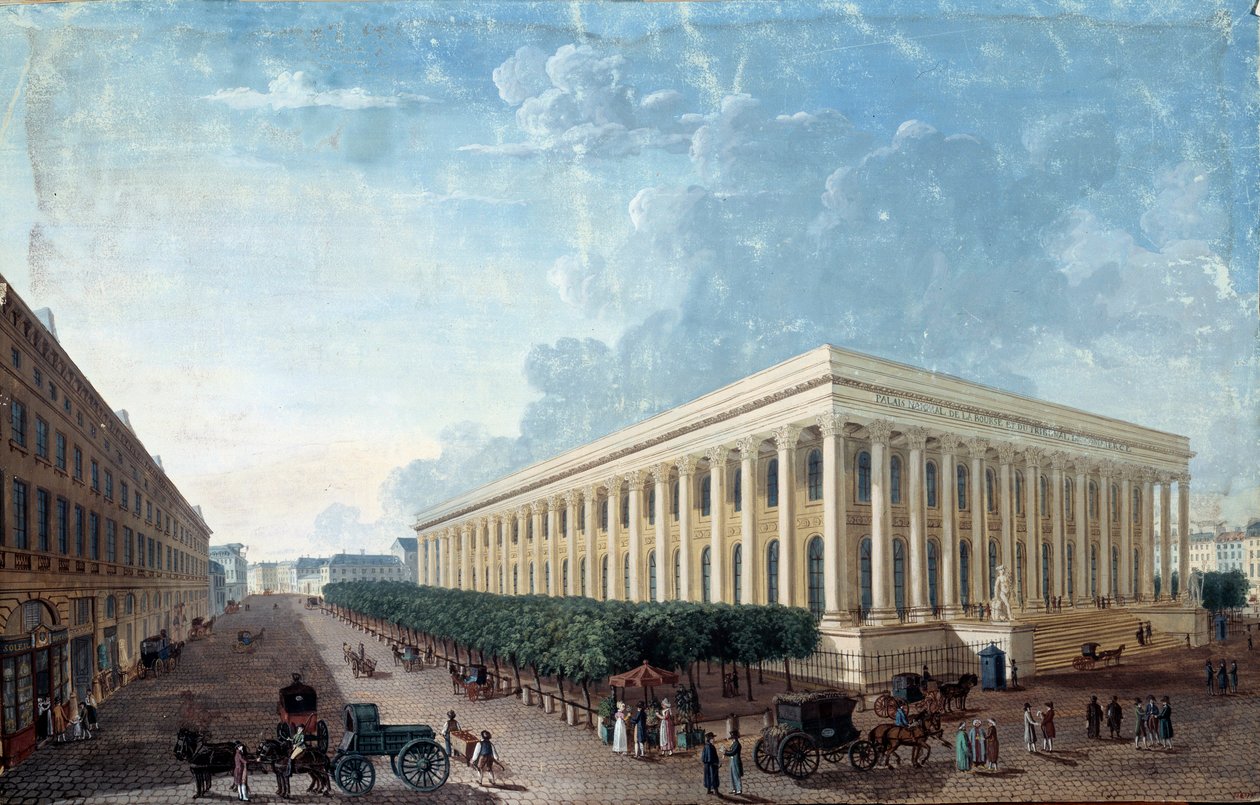 Börsen och Place de la Bourse i Paris. (Målning, v.1800) av Henri Courvoisier Voisin