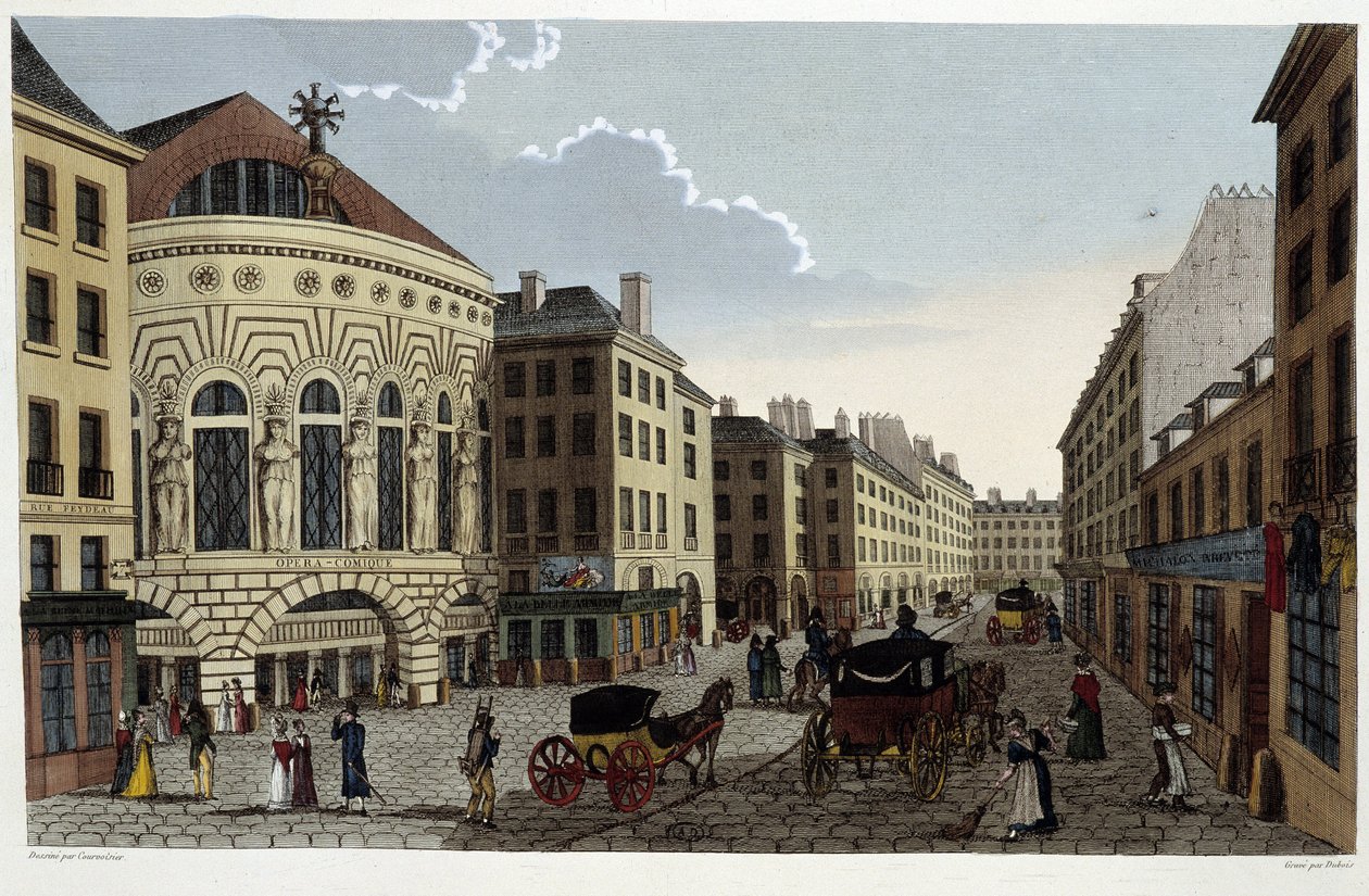 Theatre of the Opera Comique, cirka 1820 i ""Views of Paris"" av Courvoisier 1827 av Henri Courvoisier Voisin