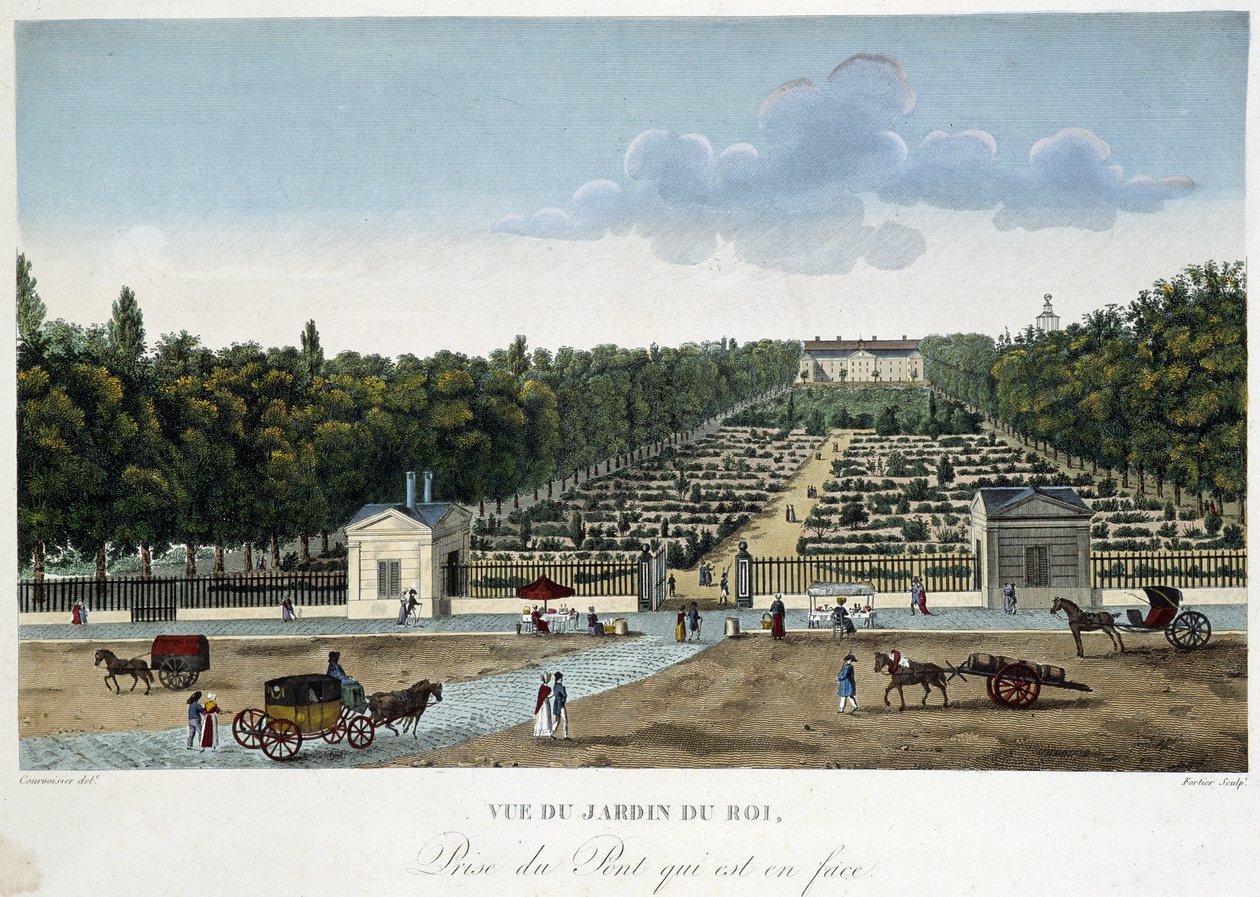 Utsikt över Jardin du Roi (växternas trädgård) tagen från bron mittemot - i "" Views of Paris"" av Courvoisier av Henri Courvoisier Voisin