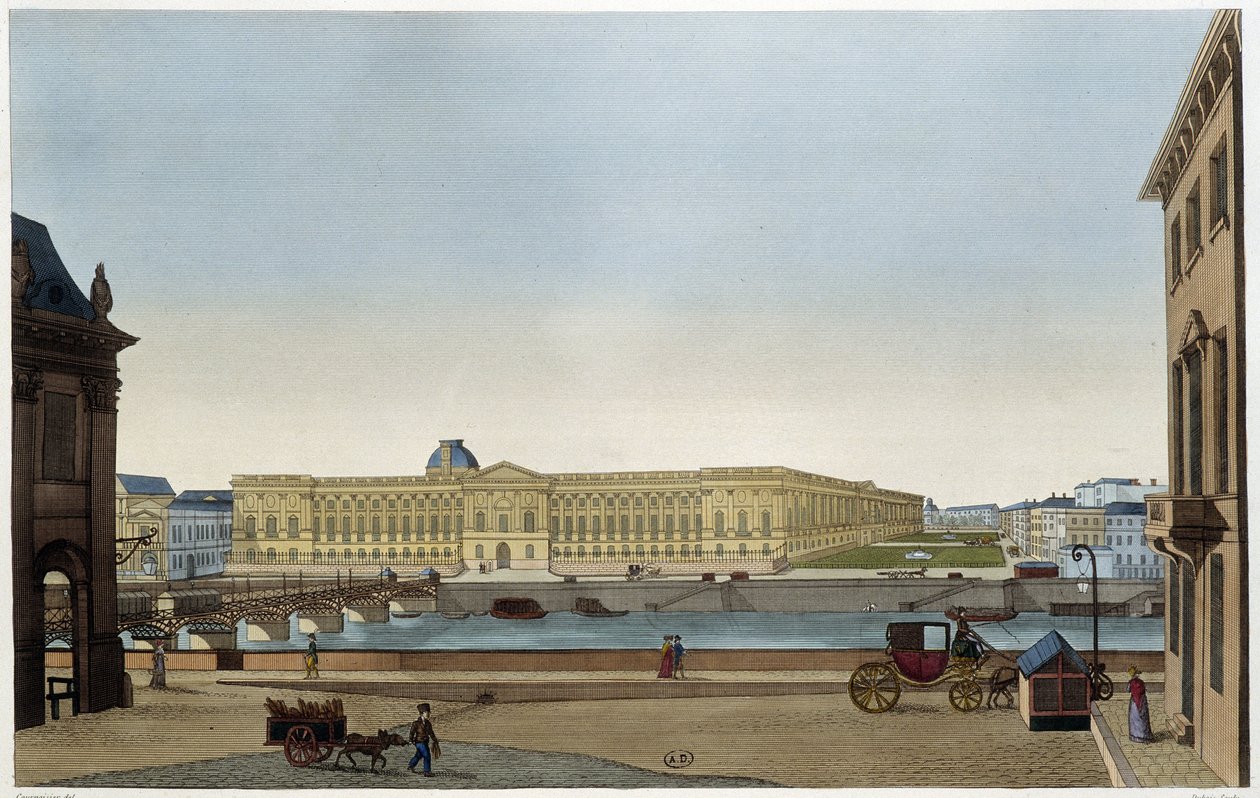 Utsikt över Louvren och Pont des Arts på den vänstra stranden - i "" Vues de Paris"" av Courvoisier av Henri Courvoisier Voisin