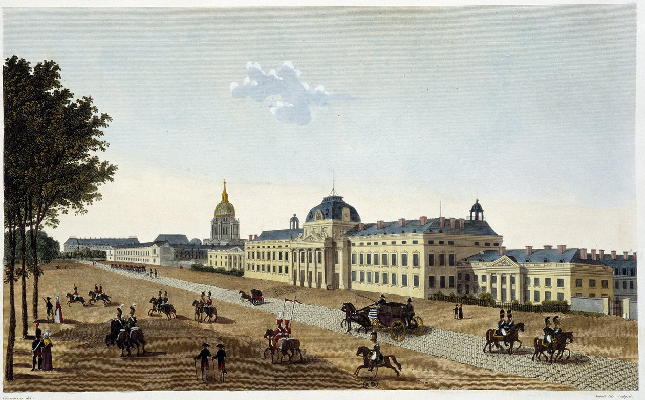 Utsikt över Militärskolan på Champs de Mars-sidan, cirka 1820 - i "" Vues de Paris" av Courvoisier av Henri Courvoisier Voisin