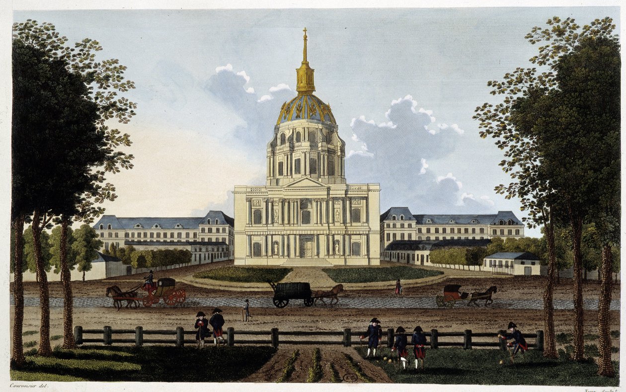 Utsikt över kyrkan Royal Hotel des Invalides - i "" Vues de Paris"" av Courvoisier av Henri Courvoisier Voisin