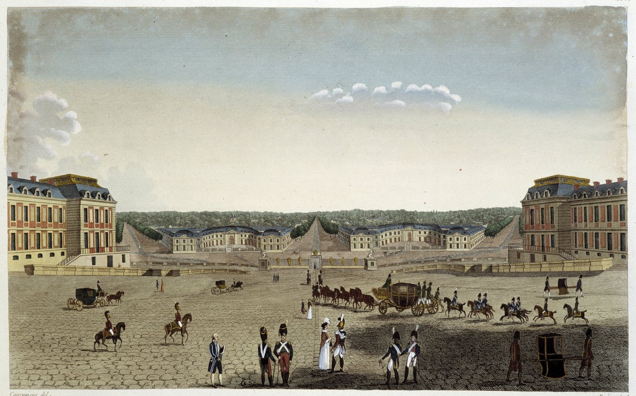 Utsikt över kungens stora och små stall i Versailles - i "" Vues de Paris"" av Courvoisier av Henri Courvoisier Voisin