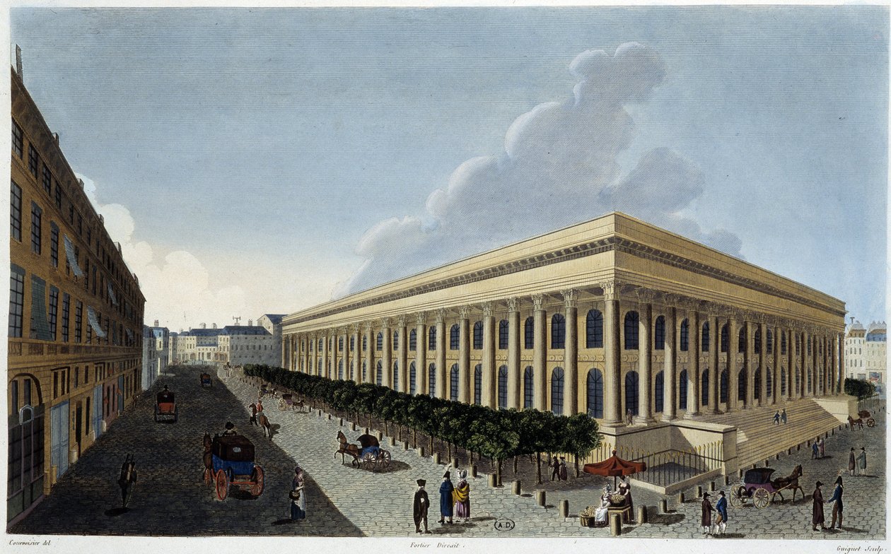 Utsikt över den nya börsen och Tribunal de Commerce - i "" Vues de Paris"" av Courvoisier av Henri Courvoisier Voisin